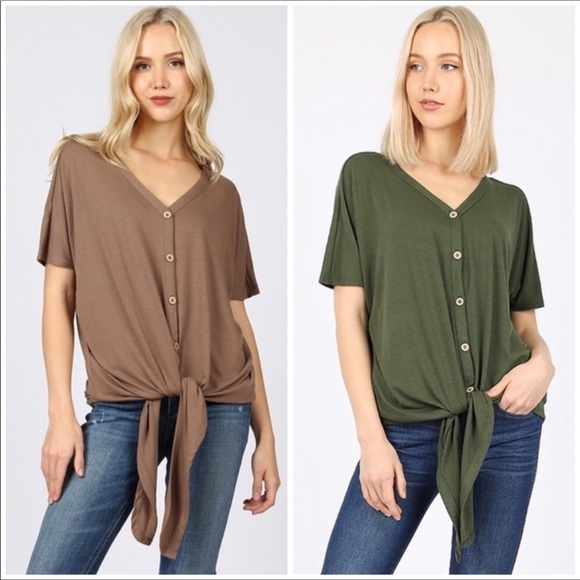 Sage Button-Up Knot Front Tee - Picture 7 of 8